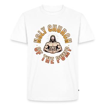 Holy Church of the Pump - Funny Jesus Gym Meme - Men's Premium Organic T-Shirt - white - Front - Nico (187cm)