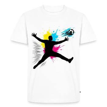 Soccer Goalkeeper Jump With Color Explosion - Men's Premium Organic T-Shirt - white - Front - Nico (187cm)