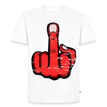 Middle Finger Stinky Finger Design Red used - Men's Premium Organic T-Shirt - white - Front - Nico (187cm)