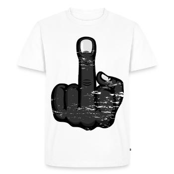 Middle Finger Stinky Finger Design Black used - Men's Premium Organic T-Shirt - white - Front - Nico (187cm)