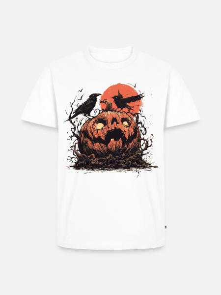 Kürbis mit Raben im Mondschein - Männer Premium Bio T-Shirt - Weiß