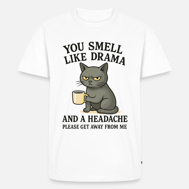Grimmige Katze mit Kaffee Spruch - Männer Premium Bio T-Shirt - Weiß