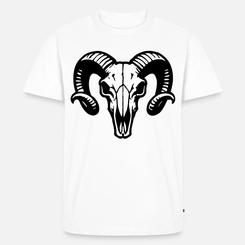 Widderkopf Schädel mit Hörnern - Rammbock - Männer Premium Bio T-Shirt - Weiß