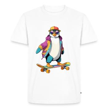 Pingouin Skateboard Look Neon - T-shirt Premium bio Homme - blanc - Devant - Nico (187cm)
