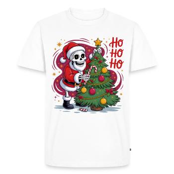 Skeleton Santa decorates tree - Men's Premium Organic T-Shirt - white - Front - Nico (187cm)