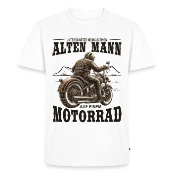 Retired Biker Old Man On Motorcycle Retirement - Men's Premium Organic T-Shirt - white - Front - Nico (187cm)