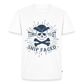 Time To Get Ship Faced Nauti Pirate Sea Print - Men's Premium Organic T-Shirt - white - Front - Nico (187cm)