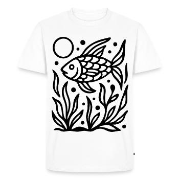 Minimal Line Art Fish Ocean Nature Design - Men's Premium Organic T-Shirt - white - Front - Nico (187cm)
