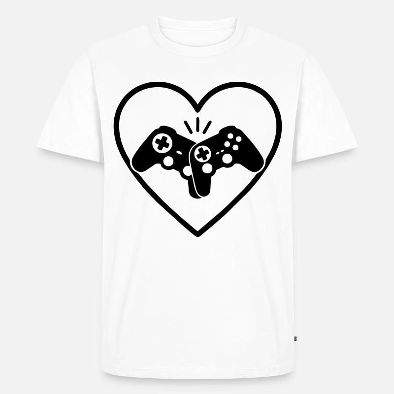 Gamecontroller Herz Gamer Liebe Geschenk - Männer Premium Bio T-Shirt - Weiß