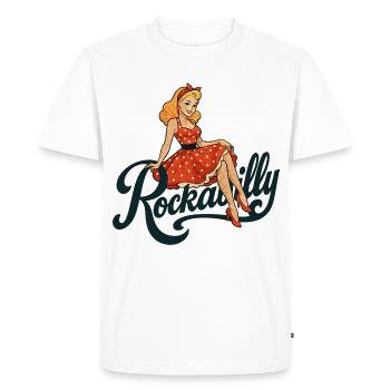 Rockabilly Pin-Up Femme Jupon Cadeau Années 50 - T-shirt Premium bio Homme - blanc - Devant - Nico (187cm)