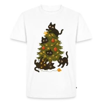 Funny Cats Playing Around Christmas Tree - Men's Premium Organic T-Shirt - white - Front - Nico (187cm)