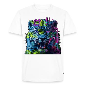 Techno Neon Leopard – Glitchcore Art - Men's Premium Organic T-Shirt - white - Front - Nico (187cm)