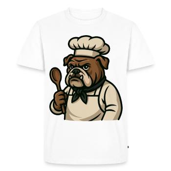 Bulldog Chef tenant cuillère cuisine Mascotte Art - T-shirt Premium bio Homme - blanc - Devant - Nico (187cm)