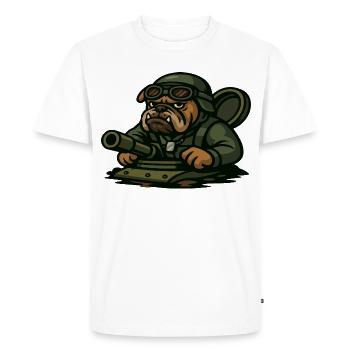 Bulldog Tank Driver Military Mascot Cartoon Art - Men's Premium Organic T-Shirt - white - Front - Nico (187cm)