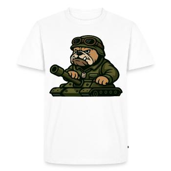 Bulldog soldat conduite char dur mascotte Art - T-shirt Premium bio Homme - blanc - Devant - Nico (187cm)