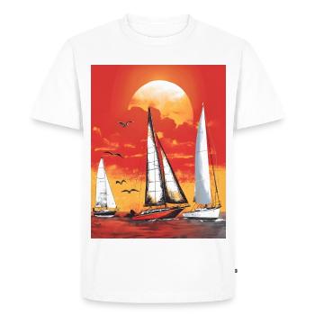 Sunset with sailboat - Men's Premium Organic T-Shirt - white - Front - Nico (187cm)