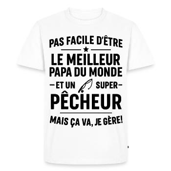 Pêche – Super Papa Pêcheur - T-shirt Premium bio Homme - blanc - Devant - Nico (187cm)