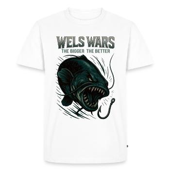 Wels Wars : plus c’est grand, mieux c’est - T-shirt Premium bio Homme - blanc - Devant - Nico (187cm)