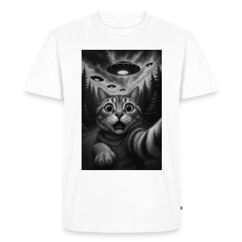 Alien Cat in the Forest Selfie - Men's Premium Organic T-Shirt - white - Front - Nico (187cm)