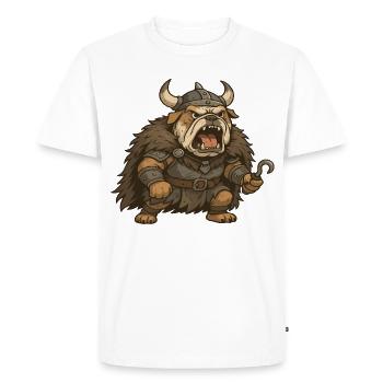 Dessin animé Guerrier bouleddog viking en armure de fourrure - T-shirt Premium bio Homme - blanc - Devant - Nico (187cm)