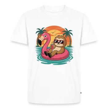 Coucher de soleil drôle de paresseux tropical d’été de flamants roses - T-shirt Premium bio Homme - blanc - Devant - Nico (187cm)