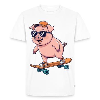 Skateur cartoon drôle de cochon patinant sur skateboard - T-shirt Premium bio Homme - blanc - Devant - Nico (187cm)