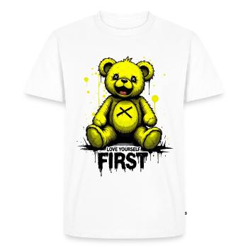 Love Yourself First Teddy Bear Graffiti - Men's Premium Organic T-Shirt - white - Front - Nico (187cm)