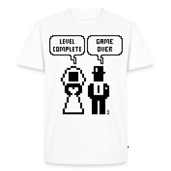 Niveau Terminé – Game Over (JGA / Pixel / Bold B) - T-shirt Premium bio Homme - blanc - Devant - Nico (187cm)