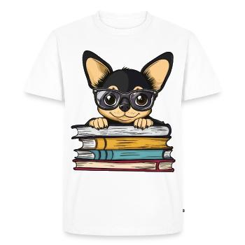 Mignon livre de lecture du chien chihuahua avec des lunettes - T-shirt Premium bio Homme - blanc - Devant - Nico (187cm)