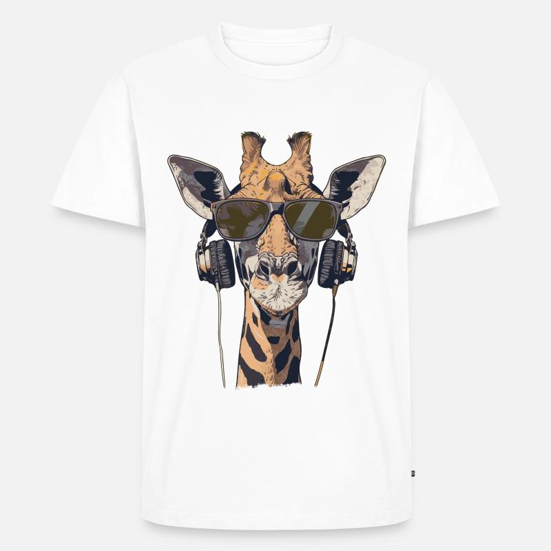 Coole Giraffe mit Kopfhörer und Sonnenbrille - Männer Premium Bio T-Shirt - Weiß