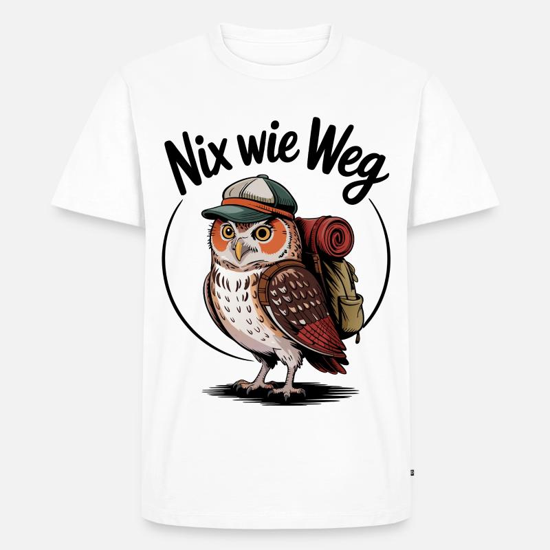 Waldwanderer Eule mit Rucksack - Männer Premium Bio T-Shirt - Weiß