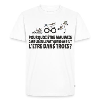 Humor Triathlon Unicorn Swim, Cycle, Run - Men's Premium Organic T-Shirt - white - Front - Nico (187cm)