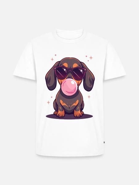 Dackel mit Sonnenbrille und Kaugummi - Männer Premium Bio T-Shirt - Weiß