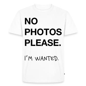 Pas de photos, s’il vous plaît – Petite déclaration : faute de frappe de tendance - T-shirt Premium bio Homme - blanc - Devant - Nico (187cm)