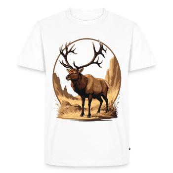 Illustration de cerf dans un paysage rocheux et sauvage - T-shirt Premium bio Homme - blanc - Devant - Nico (187cm)