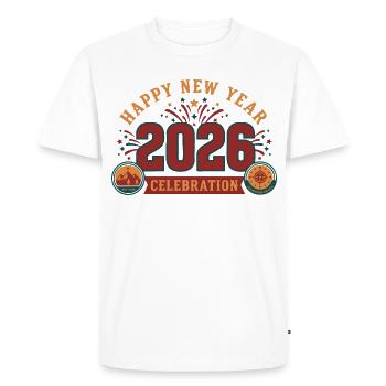 Bonne année 2026 Célébration Aventure qui nous attend - T-shirt Premium bio Homme - blanc - Devant - Nico (187cm)