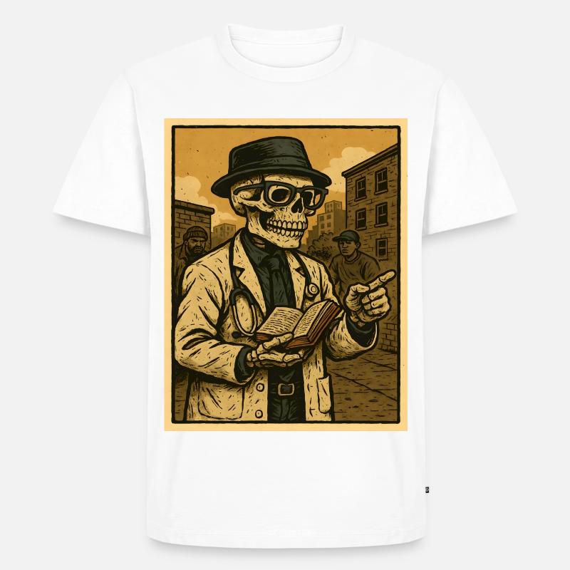 Retro-Skelett  Doktor mit Buch - Männer Premium Bio T-Shirt - Weiß