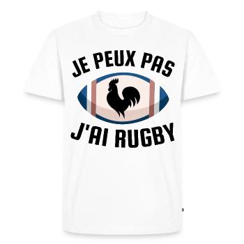 Je peux pas j ai rugby - T-shirt Premium bio Homme - blanc - Devant - Nico (187cm)