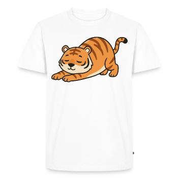 Pose d’étirement du tigre de Kawaii - T-shirt Premium bio Homme - blanc - Devant - Nico (187cm)