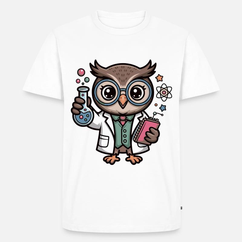Labor-Eule als Wissenschaftler-Comic - Männer Premium Bio T-Shirt - Weiß