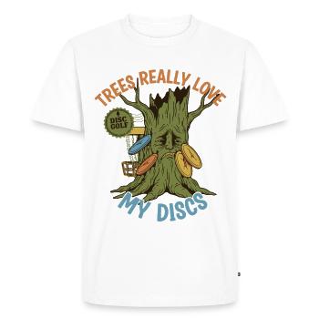 Les arbres adorent vraiment mes disques, drôle de disc golf volant - T-shirt Premium bio Homme - blanc - Devant - Nico (187cm)