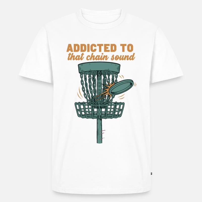 Süchtig nach diesem Kettensound-Discgolf-Korb - Männer Premium Bio T-Shirt - Weiß