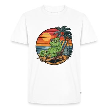 Caméléon drôle sur la plage Coucher de soleil des vacances d’été - T-shirt Premium bio Homme - blanc - Devant - Nico (187cm)