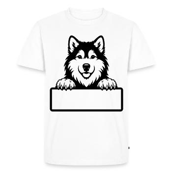 Badge nominatif de chiot Alaskan Malamute noir et blanc - T-shirt Premium bio Homme - blanc - Devant - Nico (187cm)