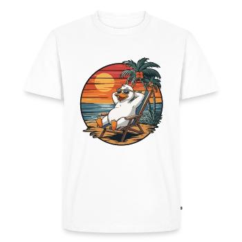Oie drôle sur la plage Coucher de soleil des vacances d’été - T-shirt Premium bio Homme - blanc - Devant - Nico (187cm)