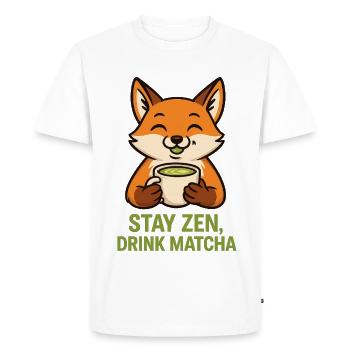 Zen fox drinks matcha - Men's Premium Organic T-Shirt - white - Front - Nico (187cm)