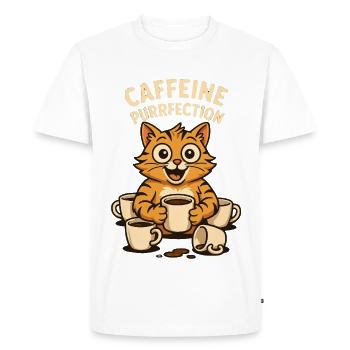 Coffee Purrfection Cat Motif - Men's Premium Organic T-Shirt - white - Front - Nico (187cm)