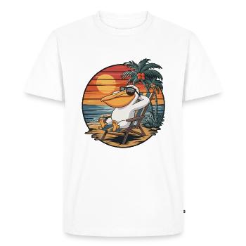 Pélican drôle sur la plage Coucher de soleil des vacances d’été - T-shirt Premium bio Homme - blanc - Devant - Nico (187cm)