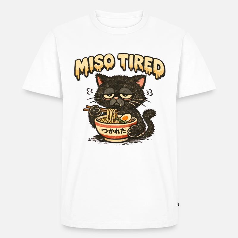 Miso Tired – Müde Katze isst Ramen - Männer Premium Bio T-Shirt - Weiß