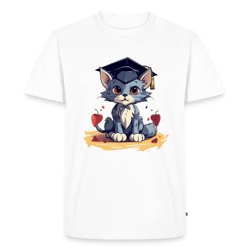 Chat de remise des diplômes avec bonnet de remise des diplômes - T-shirt Premium bio Homme - blanc - Devant - Nico (187cm)